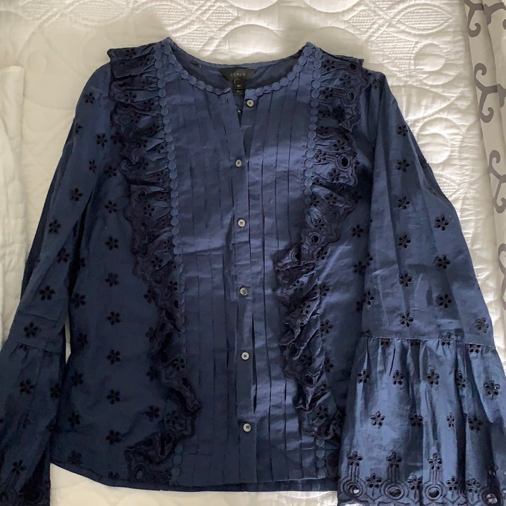 J. Crew navy blue eyelet ruffle top - 10T